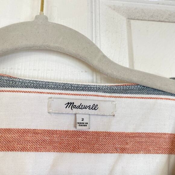 MADEWELL V-Neck Tie-Waist Jumpsuit Cotton Summer Beachy Size 2 Coastal Striped - Picture 6 of 11